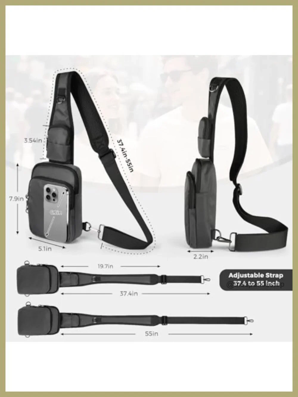 Anti Theft RFID Blocking Sling Crossbody Bag with Zipper Lock, Water Resistant